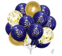 Mens 30th Birthday Balloons Navy & Gold 30th Birthday Decorations for Men Navy Blue Party Balloons 20 Pack by Wonsta