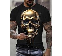 Men's 3D Golden Skull Graphic Soft 100% Cotton Slim Fit Tee with Metallic Golden Skull Print T Shirt