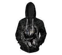Mens 3D Graphic Print Full Zip Hoodie Hooded Sweatshirt Wolf Print Zip Up Pullover Jacket