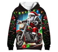 Men's 3D Hoodie with Biker Santa Claus on the Motorcycle, Funny Ugly Christmas Sweater for Men and Rockers, Style P01 Black, XL