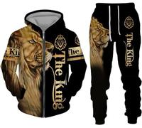 Men's 3D Lion full zip jogging suit, tracksuit, sports suit, fitness, sports pants, hoodie (Lion6,XL)