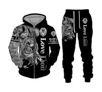 Men's 3D lion print Tracksuits Sweatsuits for Men Track Suits 2 Piece Set Casual Running Jogging Warm Up Full Zip Sweat Suits (M,A-04)