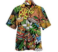 Men's 3D Print Shirt Casual Loose Beach Style Shirt Fashion Vintage Halloween Pattern Short Sleeve Shirts Summer Lapel Street Male Top