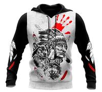 Men's 3D Printed Hoodies Fashion Ethnic Style Native American Indian Printed Long Sleeve Sweatshirt Pullover with Pocket