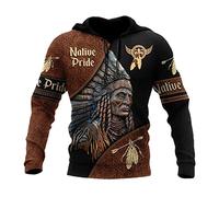 Men's 3D Printed Hoodies Fashion Ethnic Style Native American Indian Printed Long Sleeve Sweatshirt Pullover with Pocket