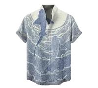 Men's 3D Printed Shark Pattern Short Sleeve Shirts Vintage Stand Collar Button Down Shirt Summer Casual Beach Holiday Top