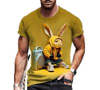 Men's 3D Printed Short Sleeve Animal Graphic with Headphone Music T-Shirt Round Neck Slim Fit Pullover Streetwear Daily Tops