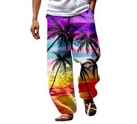 Mens 3D Printed Yoga Pants Casual Beach Trousers Tracksuit Bottoms Elasticated Waist Hippie Costume Lounge Pants Beach Walking Running Jogging Sweatpants Breathable Summer Wide Leg Trousers Purple