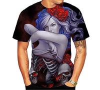 Mens 3D Skull Graphic Design T Shirt-Funny T Shirts for Men, Skull Rose T S Hirt, XL