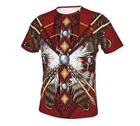 Mens 3D T-Shirt Native American Red Tribal Feather Top Tees Casual Short Sleeve