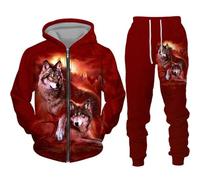 Mens 3D Wolf Tracksuit Jogging Sports Sweatsuit Comfortable Outfits Casual Athletic Pants Full zip 2 Piece