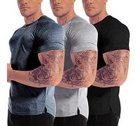 Men's 3pack Dry Fit Workout Gym Short Sleeve T Shirt Moisture Wicking Active Athletic Performance Running Shirts, 3pack:Solid Black+Melange Gray+Melange Dark Gray, Medium