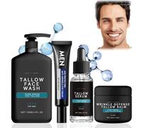 Men's 4-in-1 Tallow Skincare Set, Mens Skincare Gift Set, Wrinkle Defense Tallow Balm, Face Wash, Serum, Eye Cream | Natural Hydration & Firming Kit for mens, Day & Night Routine,Gift Set for Him