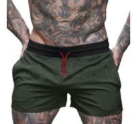 Men's 4" Inseam Running Fitness Workout Shorts with Zipper Pocket withoug Lining Army Green L