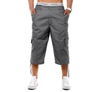Mens 4 Pack 3/4 Cargo Shorts Elasticated Waist Summer Holiday Capri Style Lightweight Multipocket Cropped Pants, 2X Black, 1x Charcoal, 1x Beige, XXL