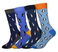 Men's 4 Packs Animal Penguin Socks Gift Fun Crazy Novelty Dress Crew Socks (Penguin)