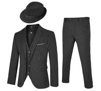 Men's 4 Piece 1920s Suit One Button Vintage Suit,Jacket Vest Pants with Hat, Z3727hb, M