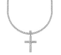 Men's 4mm Real Solid 925 Sterling Silver 1 Row Tennis Chain & Iced Out Cubic Zirconia Crucifix Catholic Cross Pendant - Tennis Chain With Pendant