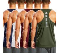 Men's 5 Pack Dry Fit Y-Back Muscle Tank Tops Breathable Mesh Workout Gym Shirts Sleeveless Tshirts for Training Bodybuilding, Military Green/Red/White/Dark Blue/Black, XXXXL