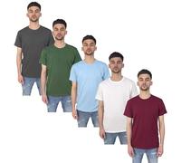Mens 5 Pack Ultra Soft Organic 100% Plain Cotton Multipack Summer Tees White, Blue, Green, Charcoal, Wine Short Sleeve Crew Neck T-Shirt(Pack5, M)