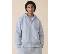 Men's 500 GSM Heavyweight Essential Embroidered Boxy Zip Through Hoodie | Grey | Size Medium | BOOHOOMAN