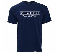 Mens 50th Birthday T Shirt MCMLXXI Veni Vidi Vici 1971 Roman Numerals Gift Tee Navy Blue