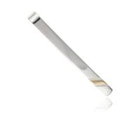 MENS 5MM Gold Stripe Necktie Tie Clip Bar Slide Pin for Formal Business Wedding - Solid 925 Sterling Silver
