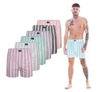 Mens 6 Pack 100% Cotton Pastel Stripe Soft Comfy Button Front Fly Boxer Shorts