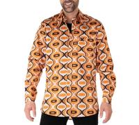 Men's 60s 70s Outfits Disco Hippie Floral Shirts Vintage Casual Paisley Pattern Long Sleeve Print Stylish Retro Button Down, Orange, Medium