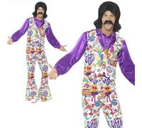 Mens 60's Groovy Hippie Costume 70s Psychedelic Hippy Disco Fancy Dress New, 60'