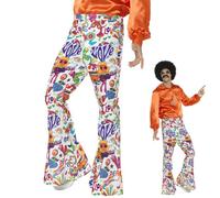 Mens 60s Hippy Hippie 70s Disco Flares Flared Trousers Adult Fancy Dress Outfit
