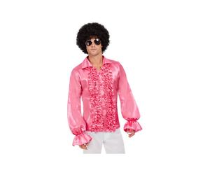 Mens 60's Ruffled Shirt - Hot Pink (Medium)