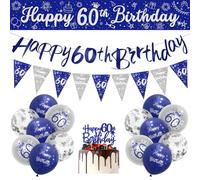 Mens 60th Birthday Decorations Blue Silver 60th Birthday Party Decorations 16 Pack Navy Silver Men Banner Bunting Kit by Sheinly