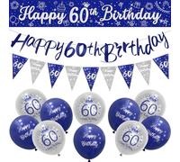Mens 60th Birthday Decorations - Blue, Silver & Navy Happy 60th Decorations for Him by Wonsta