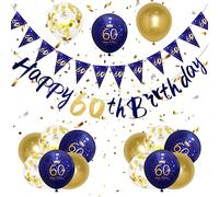 Mens 60th Birthday Decorations Navy Blue Gold 60th Birthday Party Decorations Mens Banner Bunting Kit by Wonsta