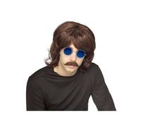 Mens 70s Brown Shag Wig Shaggy Style 1970s Fancy Dress Costume
