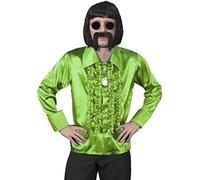 Mens 70s Disco Fancy Dress Costume - Mens Black Bob Wig, Green Disco Shirt, Gold Medallion, Blue Coloured Glasses + Black Moustache - Funky Fancy Dress Costume - Green Shirt (Xx-large)