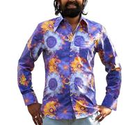 Men's 70s Disco Hip Hop Shirt, Casual, Button Down, Paisley Pattern, Floral Pattern, Vintage, Long Sleeve, Large Collar, Purple, L