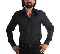 Mens 70s Disco Hip Hop Shirts Casual Button Down Paisley Floral Vintage Long Sleeve Large Collar Shirt, Black, Medium