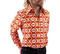 Mens 70s Disco Hip Hop Shirts Casual Button Down Paisley Floral Vintage Long Sleeve Large Collar Shirt, Yellow, S