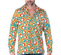 Mens 70s Disco Hip Hop Shirts Casual Button Down Paisley Floral Vintage Long Sleeve Large Collar Shirt, Green, S