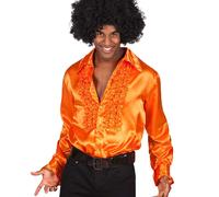 Men's 70s Disco Ruffle Shirt - Orange XXL