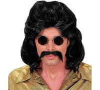 Mens 70s Man & Moustache - Black Wig for Hair Accessory Fancy Dress