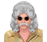 Mens 70s Man & Moustache - Grey Wig for Hair Accessory Fancy Dress