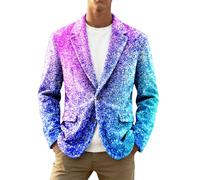 Mens 70s Shiny Metallic Glitter Jacket Disco Retro Corduroy Blazer Halloween Carnival Night Club Party 60s, Bright blue, XL