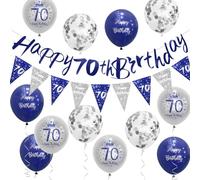 Mens 70th Birthday Decorations Blue Silver 70th Birthday Party Decorations Banner Bunting Kit Blue by Sheinly
