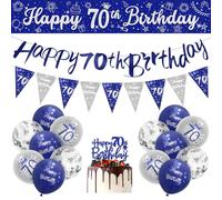 Mens 70th Birthday Decorations Blue Silver 70th Birthday Party Decorations Navy Banner Bunting Kit Silver Men 16 Pack by Sheinly