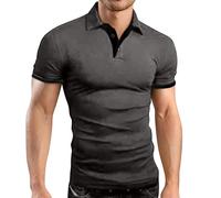 Men's 7XL Slim Fit Summer Muscle Shirt Men's Large Sizes Polo Shirt Lapel T-Shirt Stretch Sports Shirt Short Sleeve Cotton T-Shirt Men's Sporty Bodybuilding T-Shirts for Boys, Dark grey24, 8XL