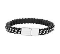 Men's 8.5" Stainless Steel and Leather Braided Cuban Link Bracelet - Rugged Elegance
