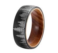 Men's 8/6mm Black Tungsten Ring Whiskey Barrel Wood Inlay Brushed Forest Landscape - Size 5-15 - Solid Walnut Box - Great Gift - Statement (Without Box - 6mm Width, 12 US)